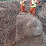 breaking of boulders in trench with darda rock splitter